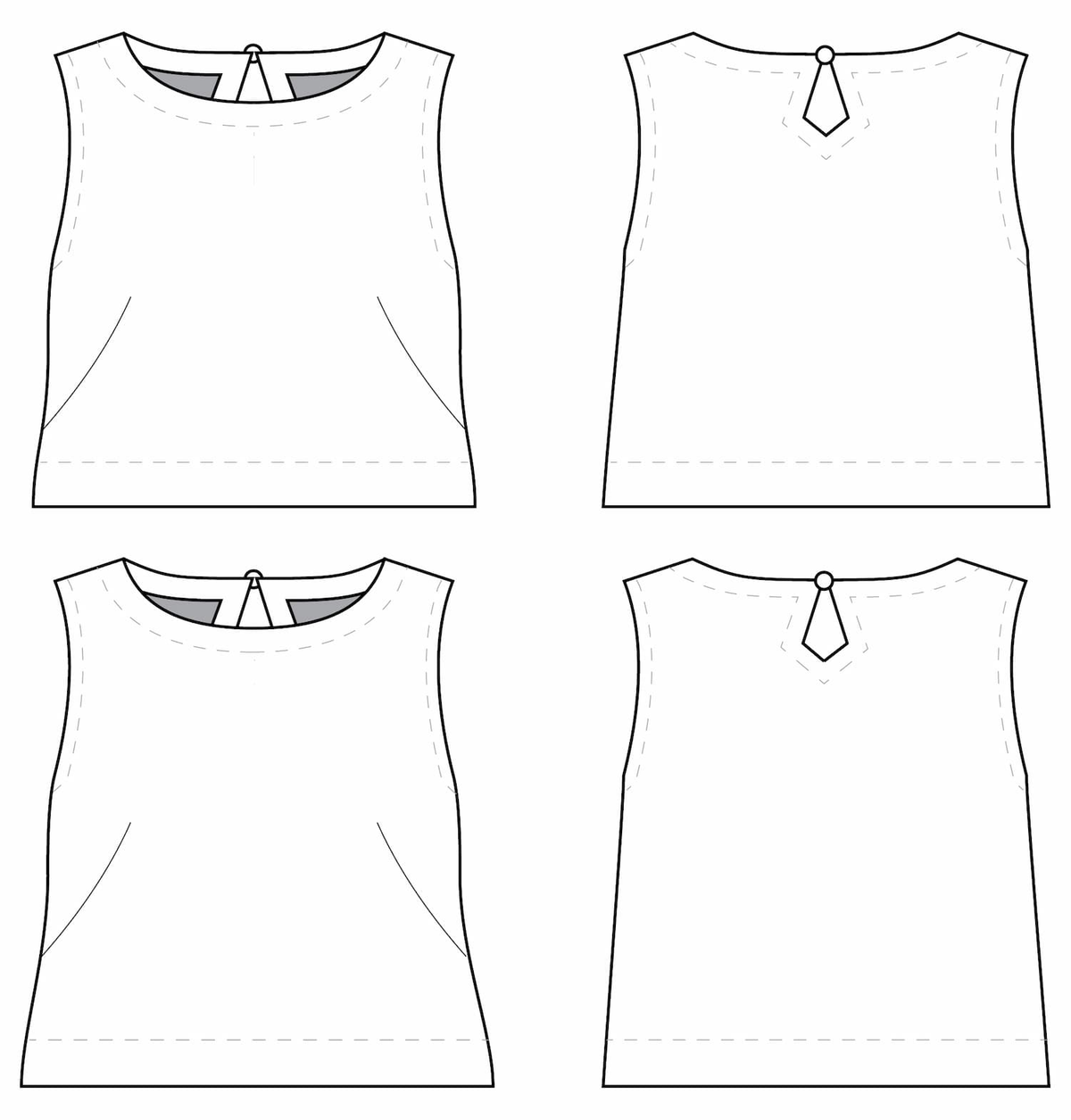 A very simple sleeveless top in two lengths, with French darts for shape and a keyhole neck at the back.