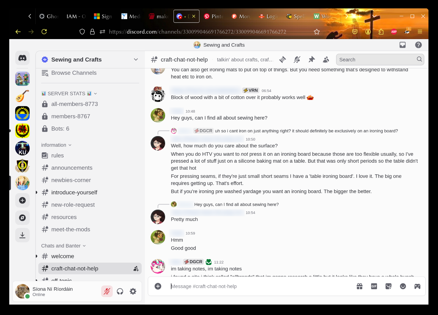 The Sewing and Crafts Discord server.  There's a conversation happening here about pressing/ironing.