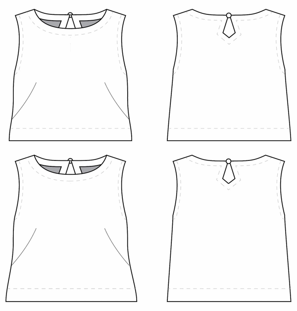A very simple sleeveless top in two lengths, with French darts for shape and a keyhole neck at the back.