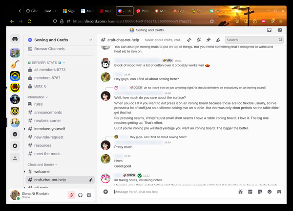 The Sewing and Crafts Discord server.  There's a conversation happening here about pressing/ironing.