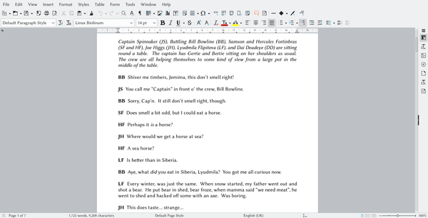 Text chunk in which several pirates are about to eat some stew, which doesn't smell quite right...