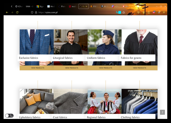 Screencap from rytex.com.pl, showing images of the various types of wool fabrics they produce.